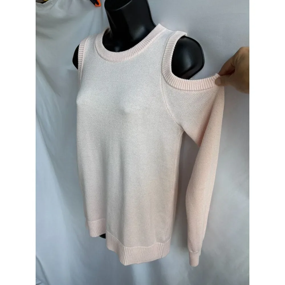 Michael Kors Blush Pink Knit Sweater Cold Shoulder Size S Barbiecore Classy
